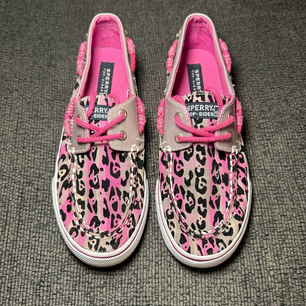Sperry Bahama Boat Shoes Kids Size 3M Pink Leopard Print Good YG48501